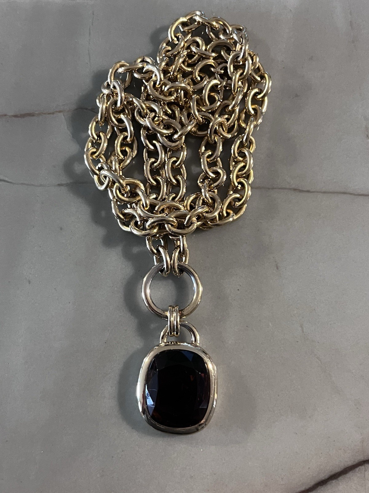 Joan Rivers Signature Pendant Necklace Large Amber Color Stone Cushion Cut