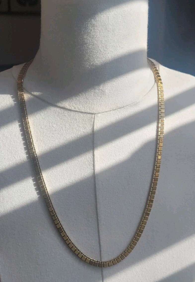 Vintage Monet Gold Tone Square Articulated Flat Link Chain Necklace 24” Signed