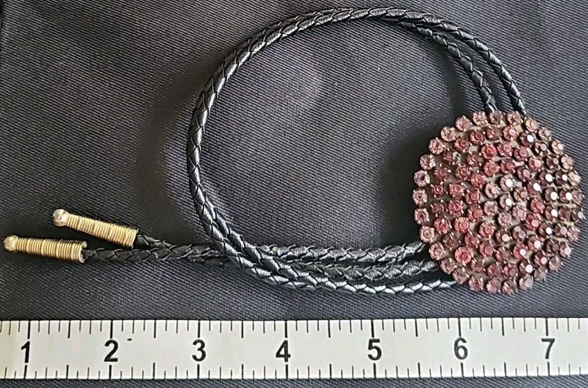 Vintage PINK Rhinestone Lariat Bolo Leather Necklace