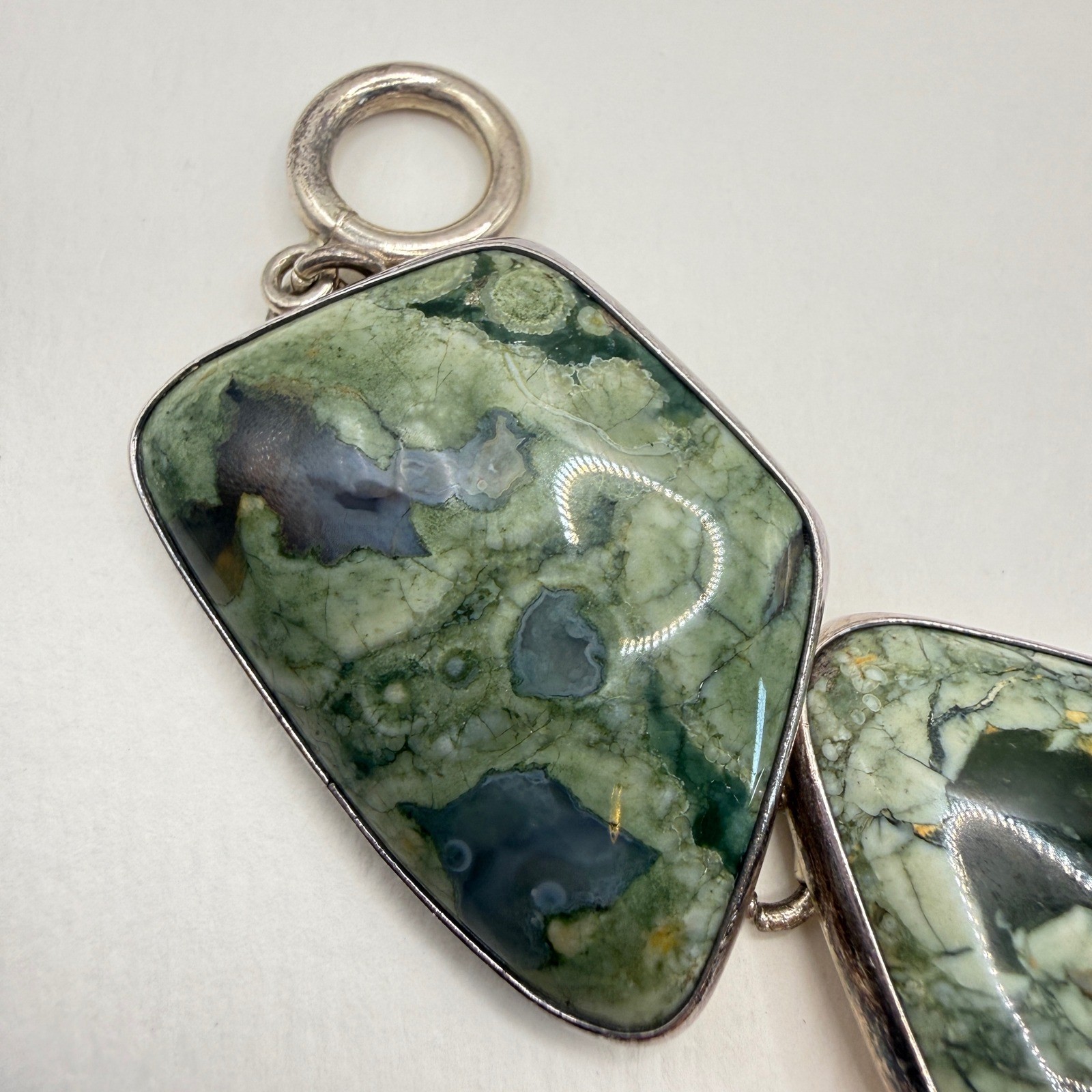 Citlal Castillo Rhyolite Jasper Toggle Bracelet Mexican Sterling Silver Chunky