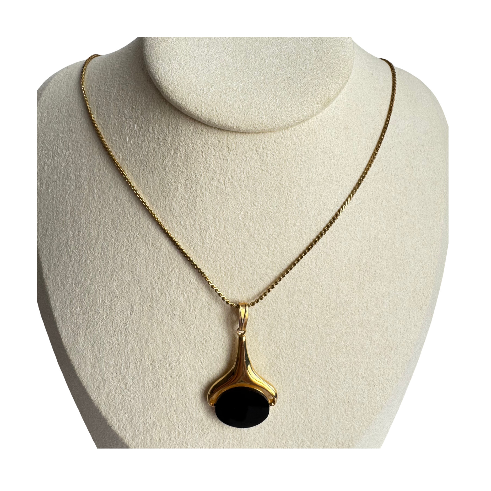 K18GF Black Pendant Necklace Gold Filled ADONDI Vintage Modernist Outfit Wear