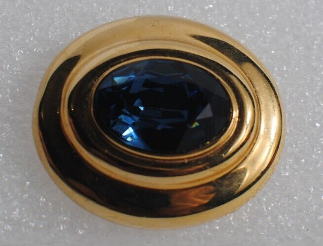 Vintage Oval Blue Glass Color Glass Gold Tone Brooch Pin 1 3/4 in. x 2 in.