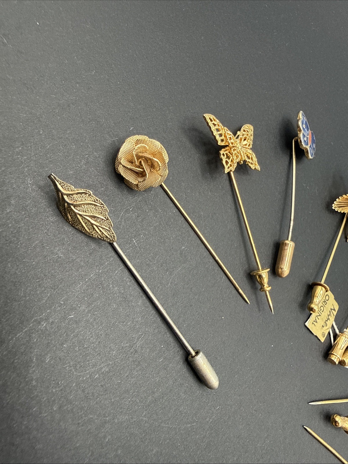 Lot Of Gold Tone Stick Pins – Butterflies Flower Garden Cloisonné One Monet B7