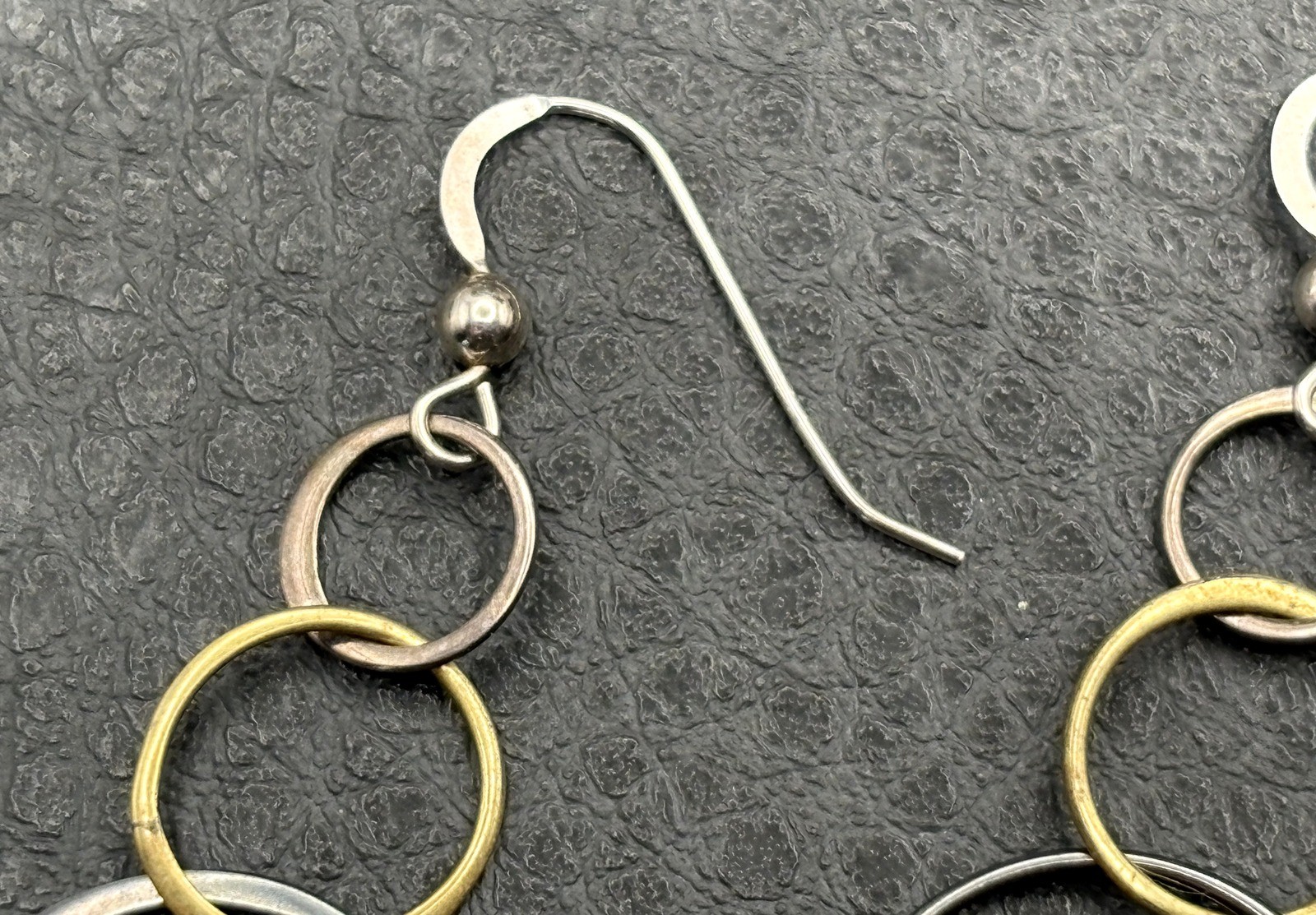 Sterling Silver Mixed Metal Try Color Interlocking Circle Dangle Drop Earrings