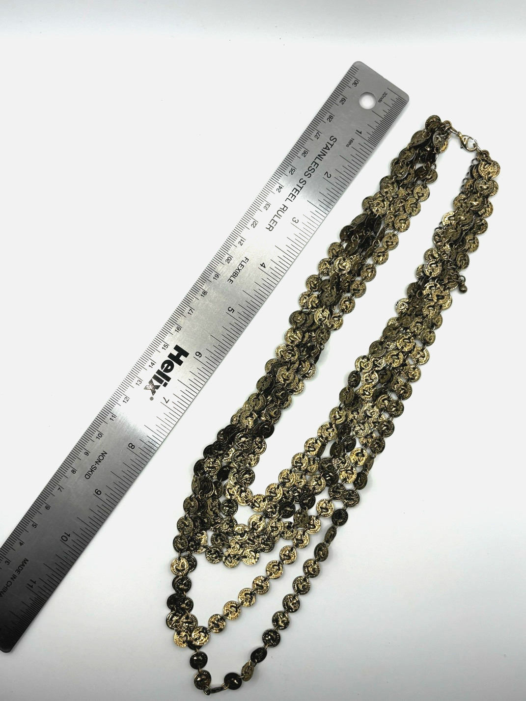Vintage Mini Republic Of France Coin Link Multi Chain Gold Tone Layered Necklace