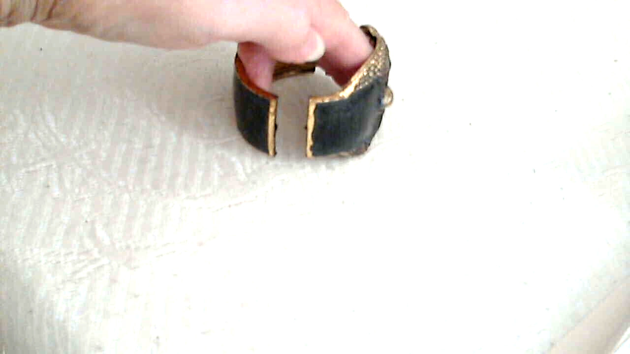 Enamel Antique Gold Finish Owl Clamp Bracelet 2″ Wide DGray Enamel