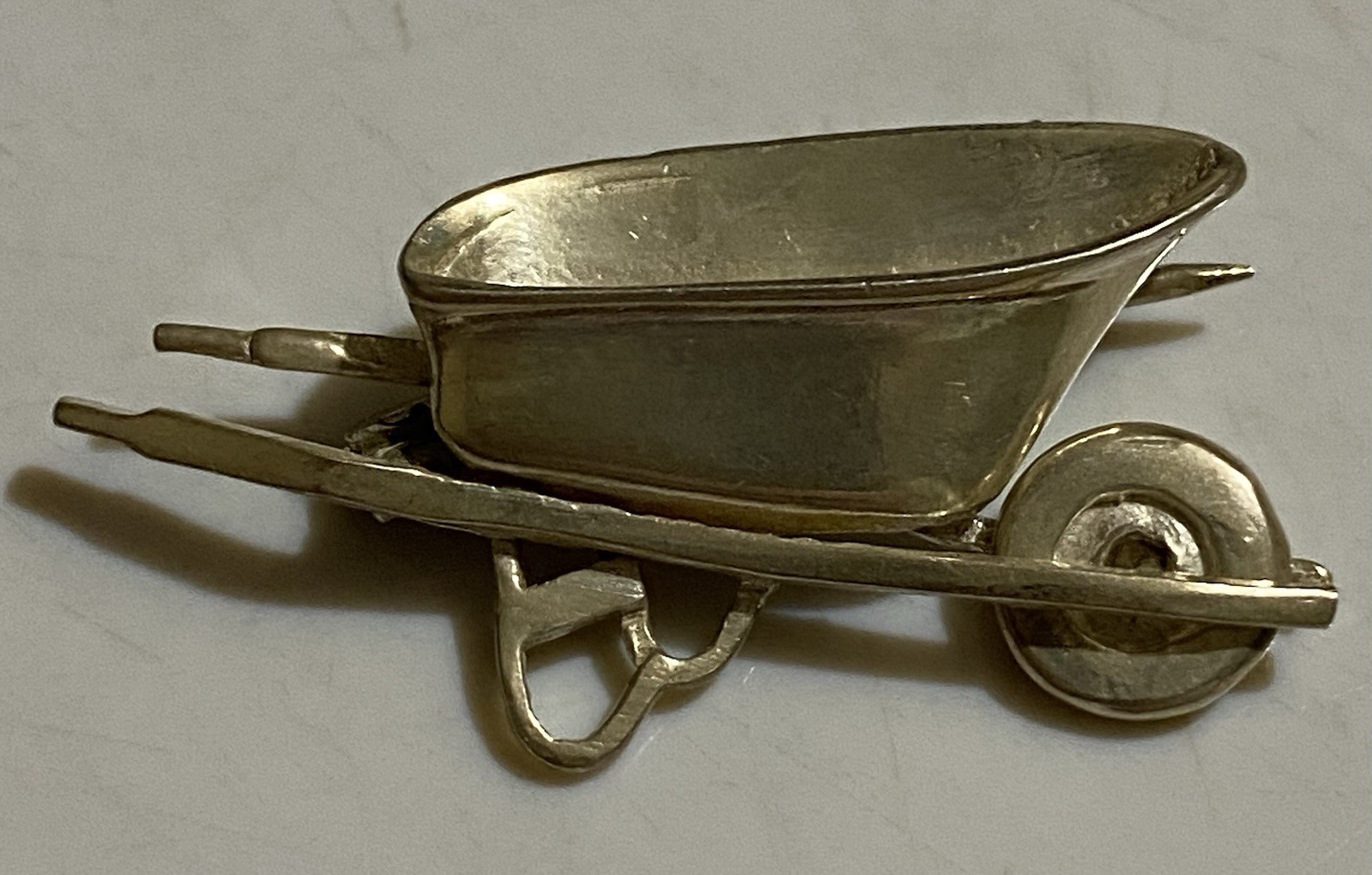 Vintage Wheelbarrow Pin Sterling Silver Front Tire Turns Almost 1.5”