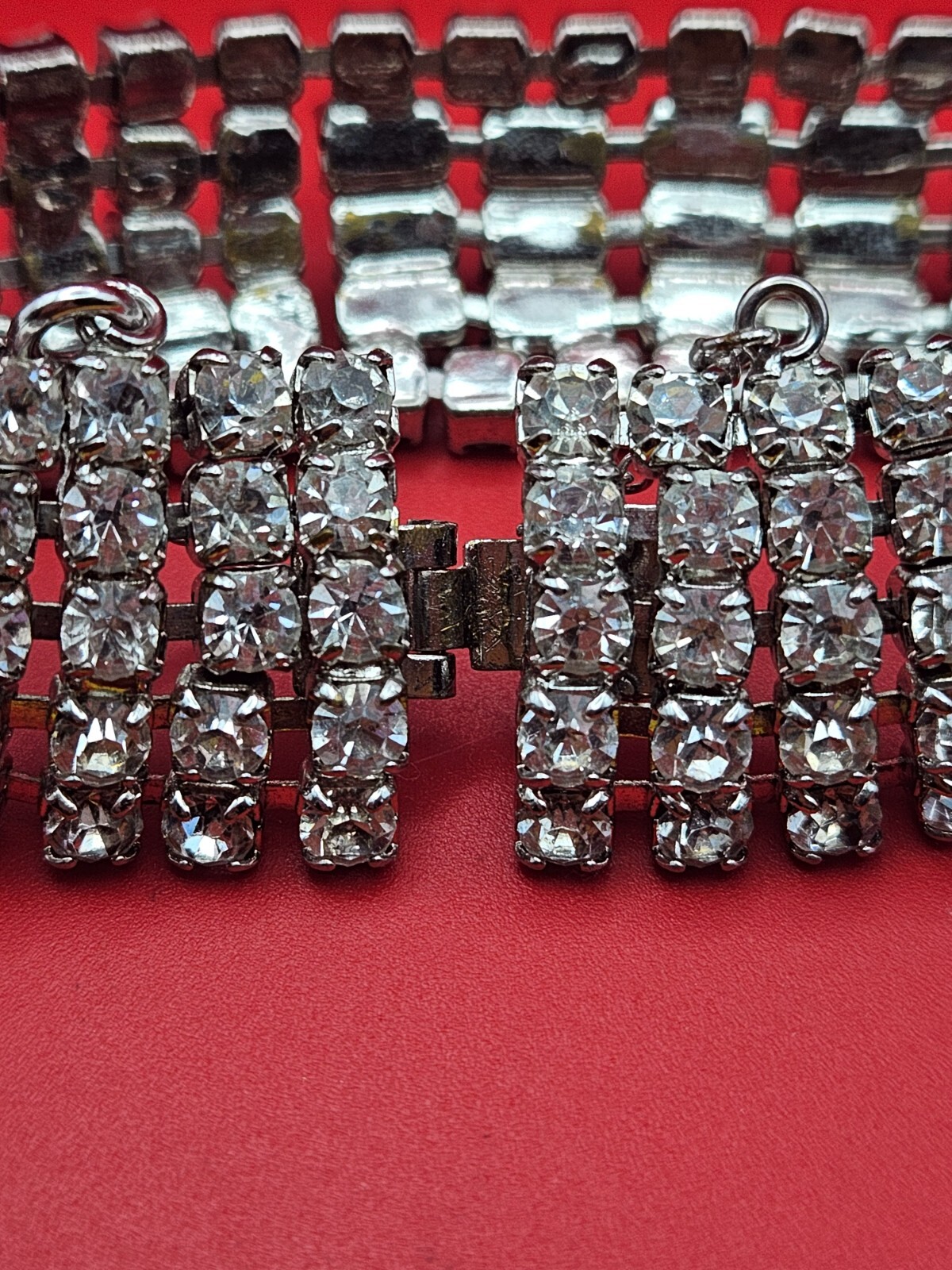 Signed WEISS Five Row ART DECO Emerald Cut and Round Clear Rhinestone Bracelet