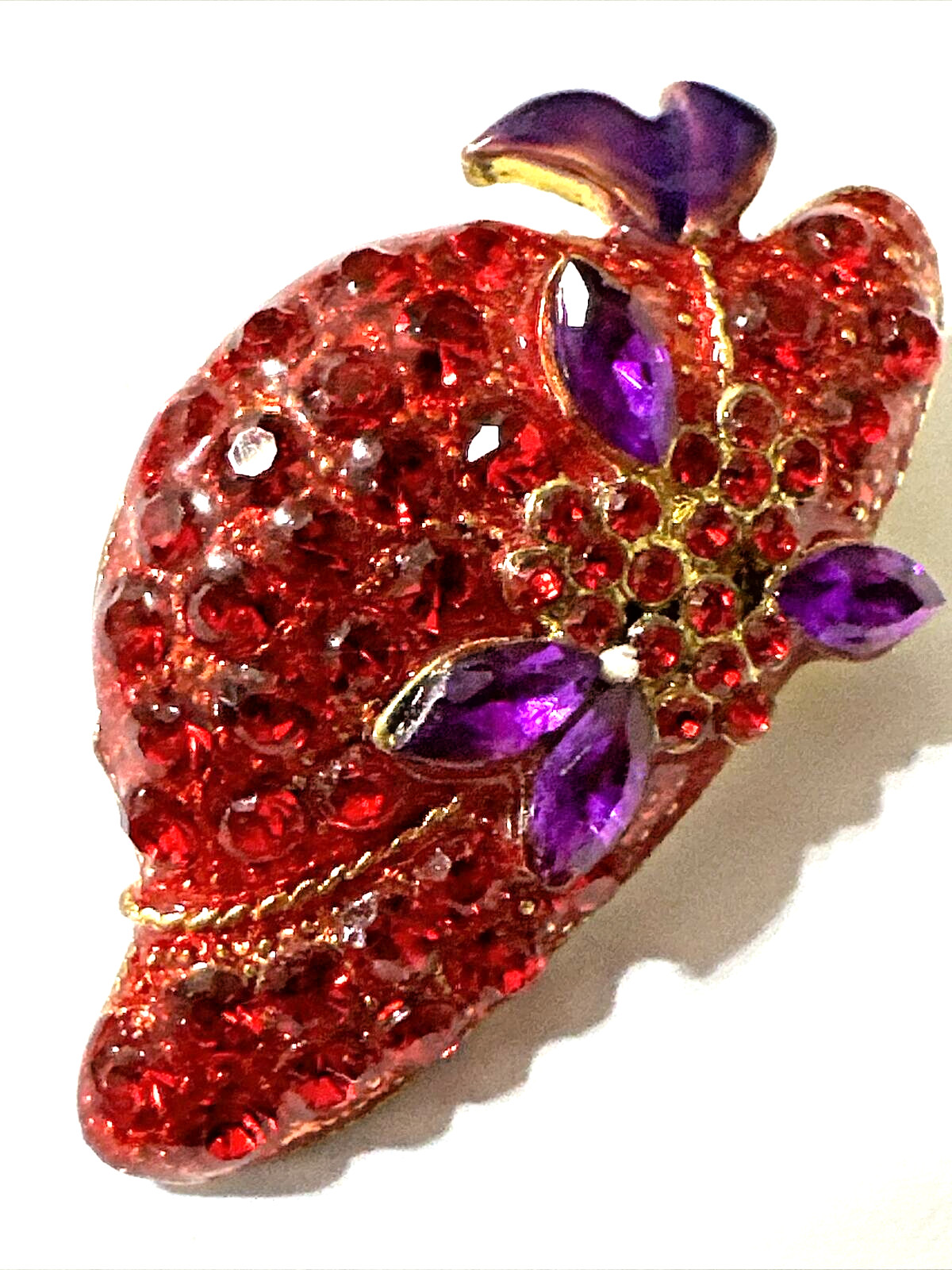 Vintage RED HAT Brooch Purple Enamel Red Crystal Rhinestone 1 1/4″ Society Pin