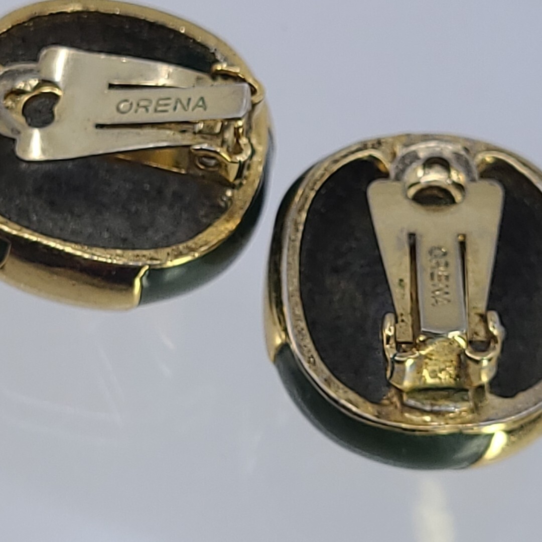 Chunky Vintage Orena Paris Earrings Clip On Jewelry Couture Jade Color Enamel