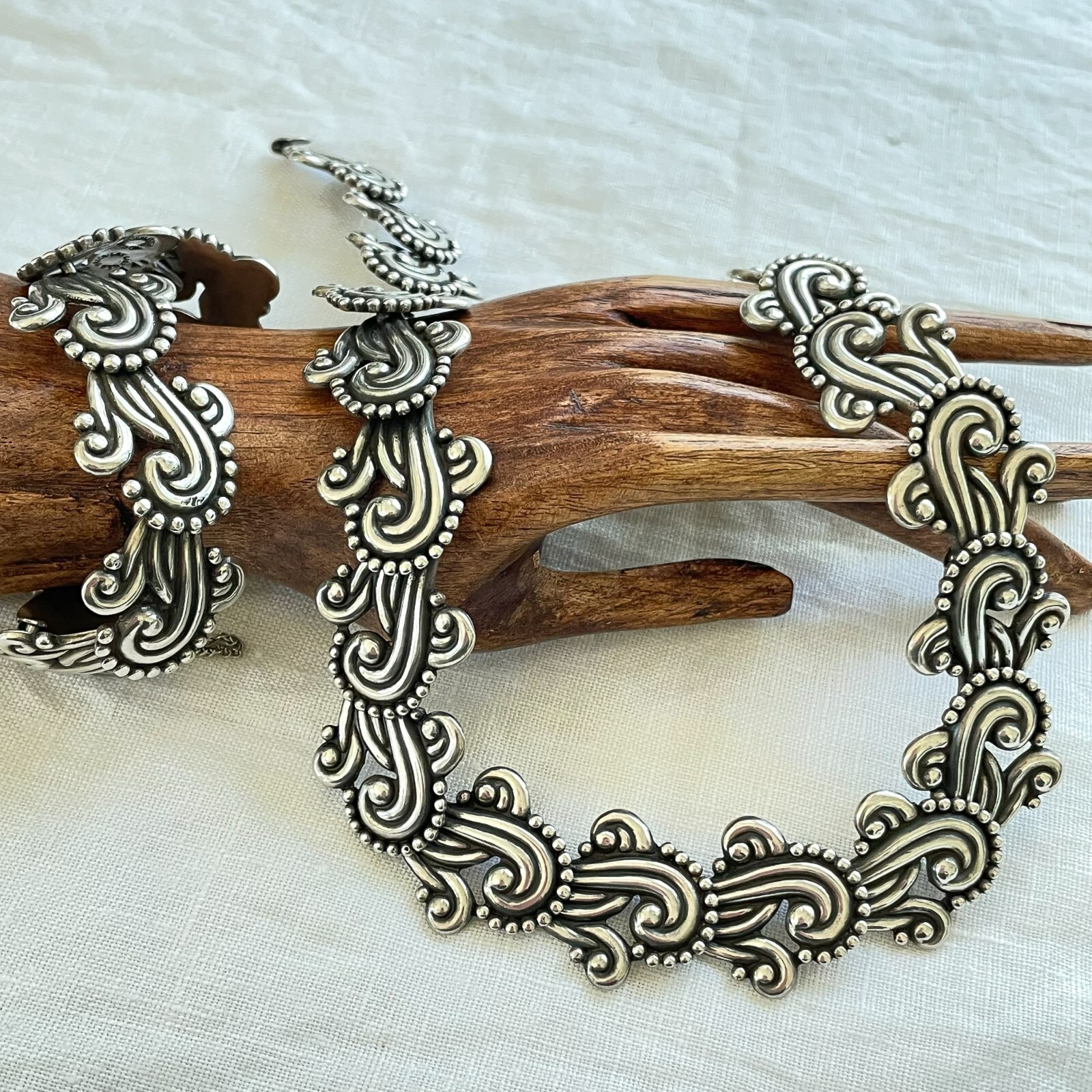 VTG Los Castillo Necklace/Bracelet Set #341, Sterling Taxco Mexico 2 Piece Set