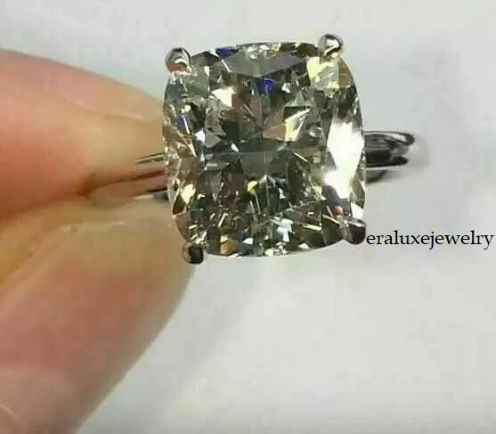 4.50 CT Cushion Cut Lab-Created Solitaire Engagement 14K White Gold Plated Ring