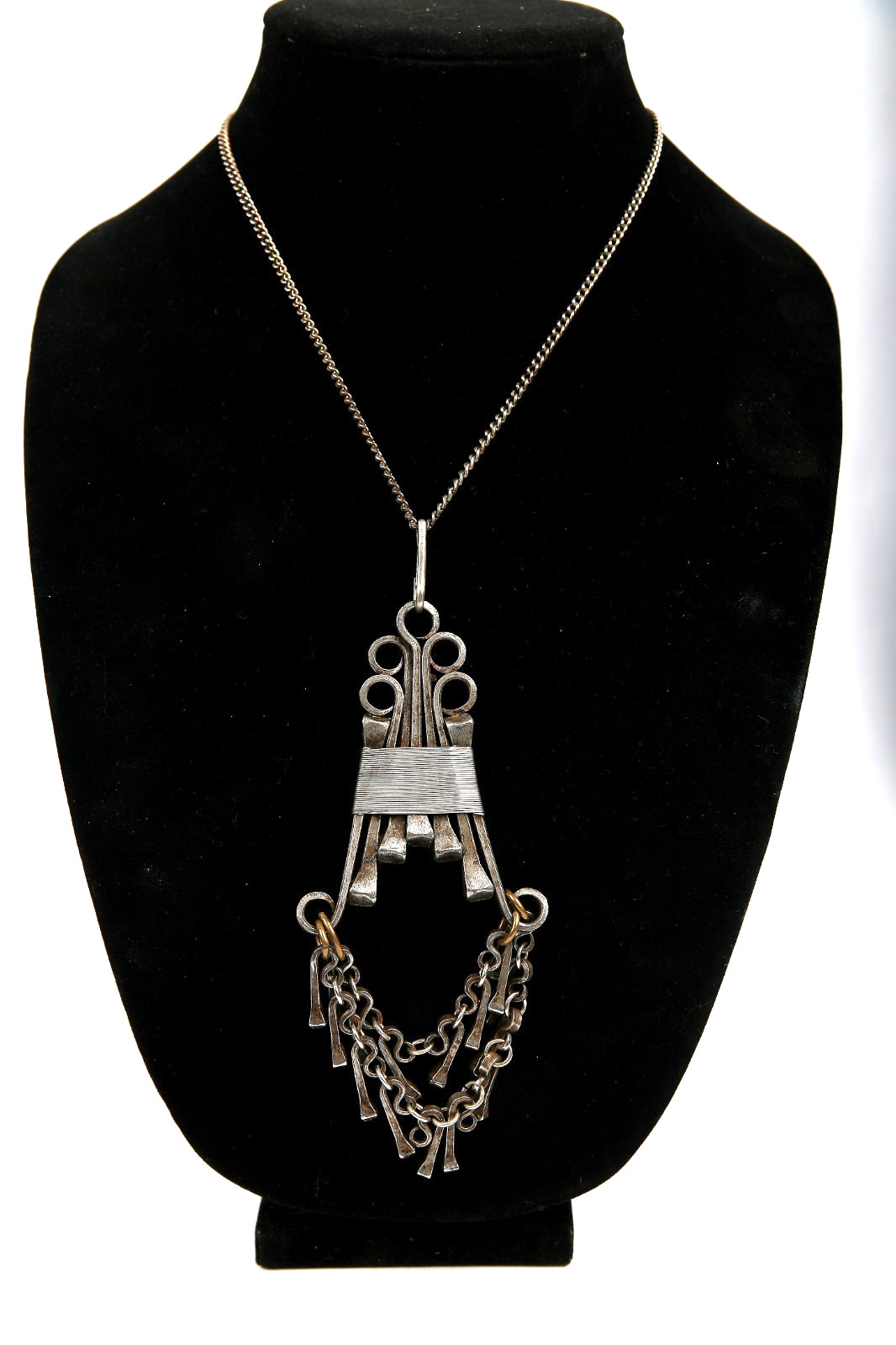 Modernist Brutalist STEEL Horseshoe Nail Pendant Henk Brinkman Chain Necklace
