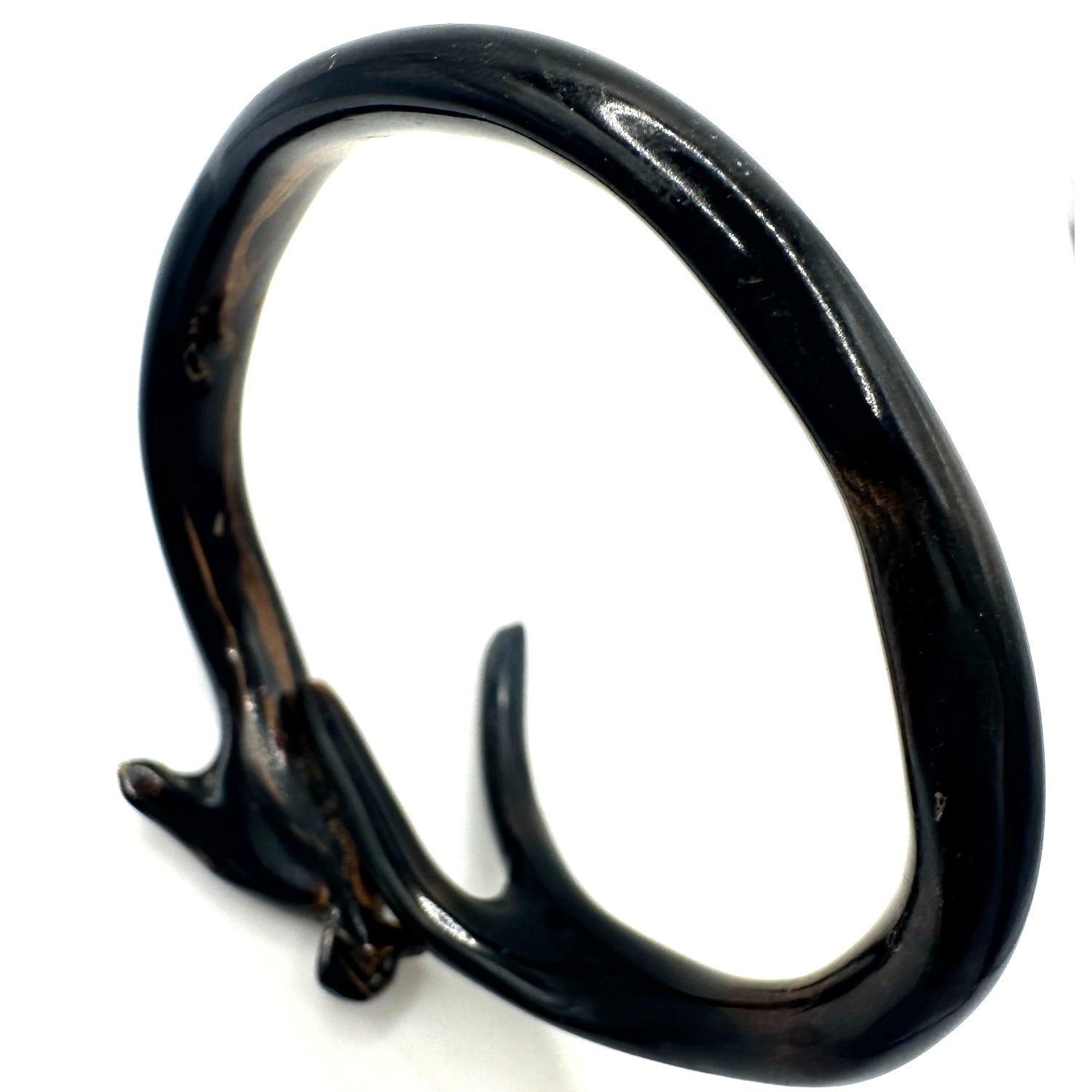 Vintage carved genuine black coral bird figural bypass bangle bracelet