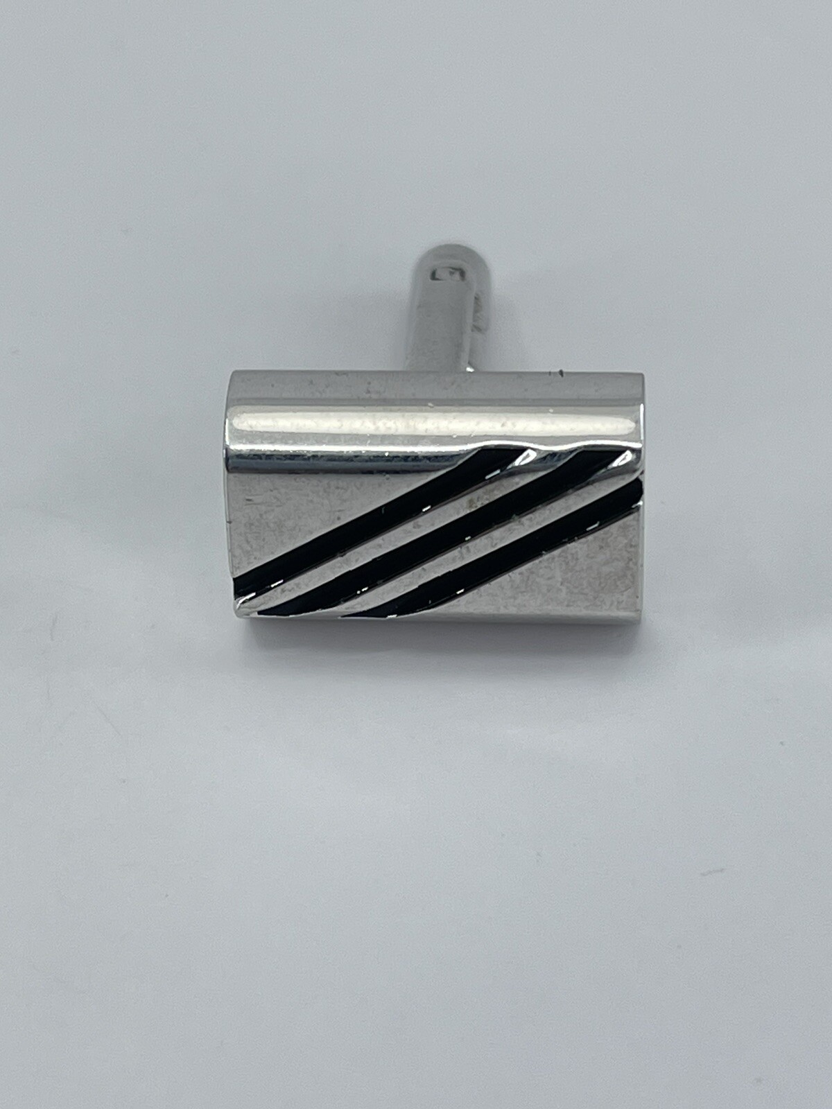 Cufflinks Rectangle Silver tone with horizontal black enamel lines