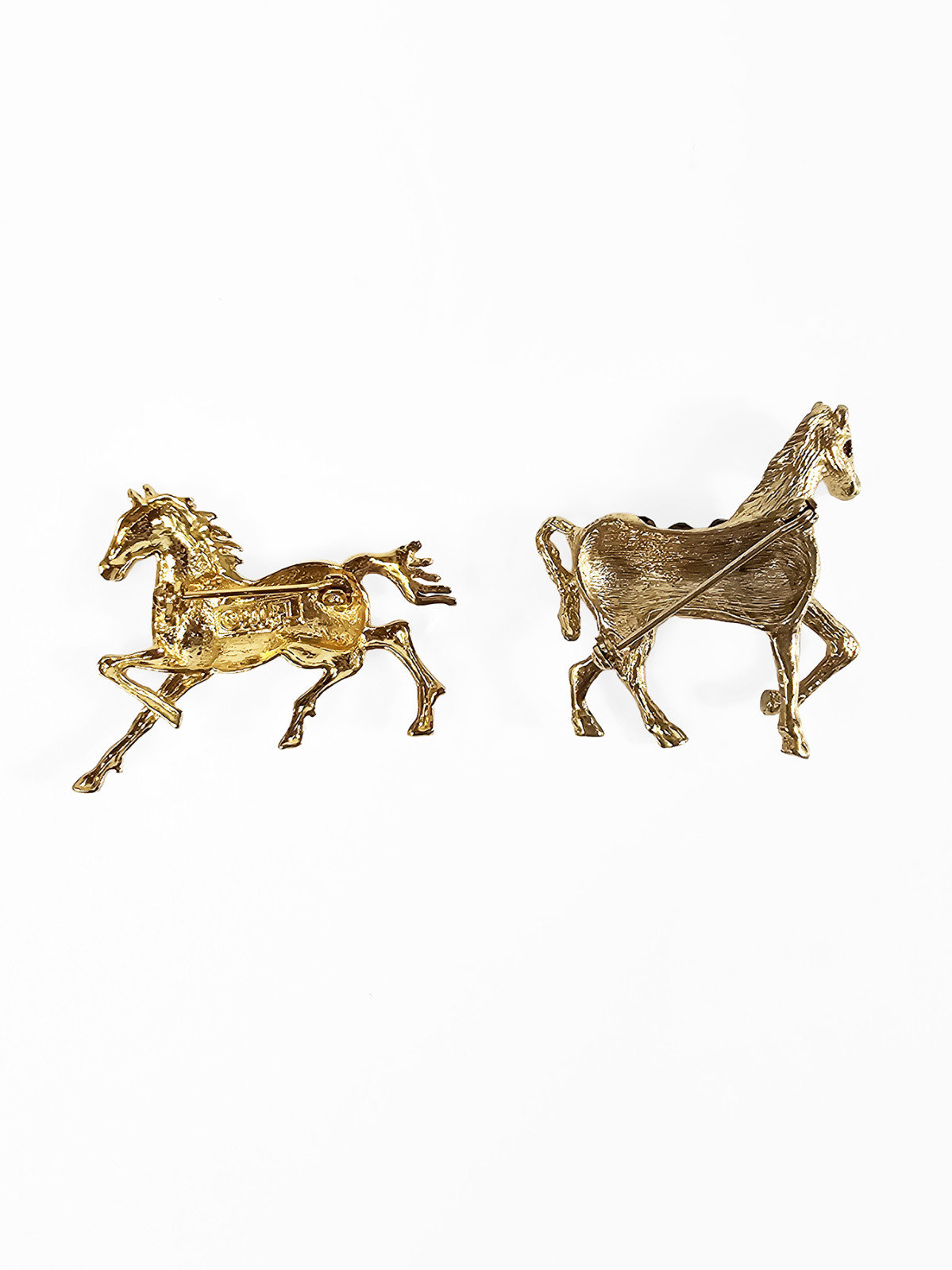 Vintage Horse Running Galloping Gold Tone Brooches Pins Bundle of 2