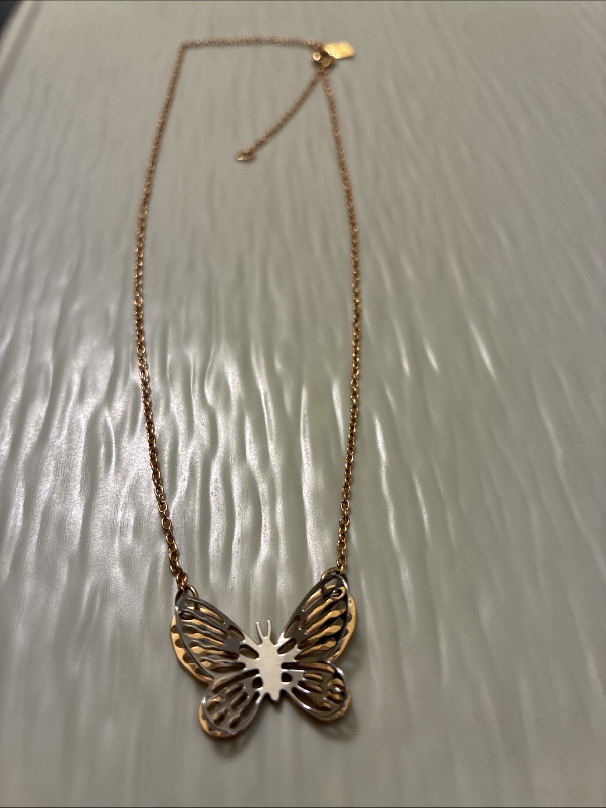 Vintage Sarah Coventry Two-Tone Butterfly 15-17 Inch Necklace (1980)