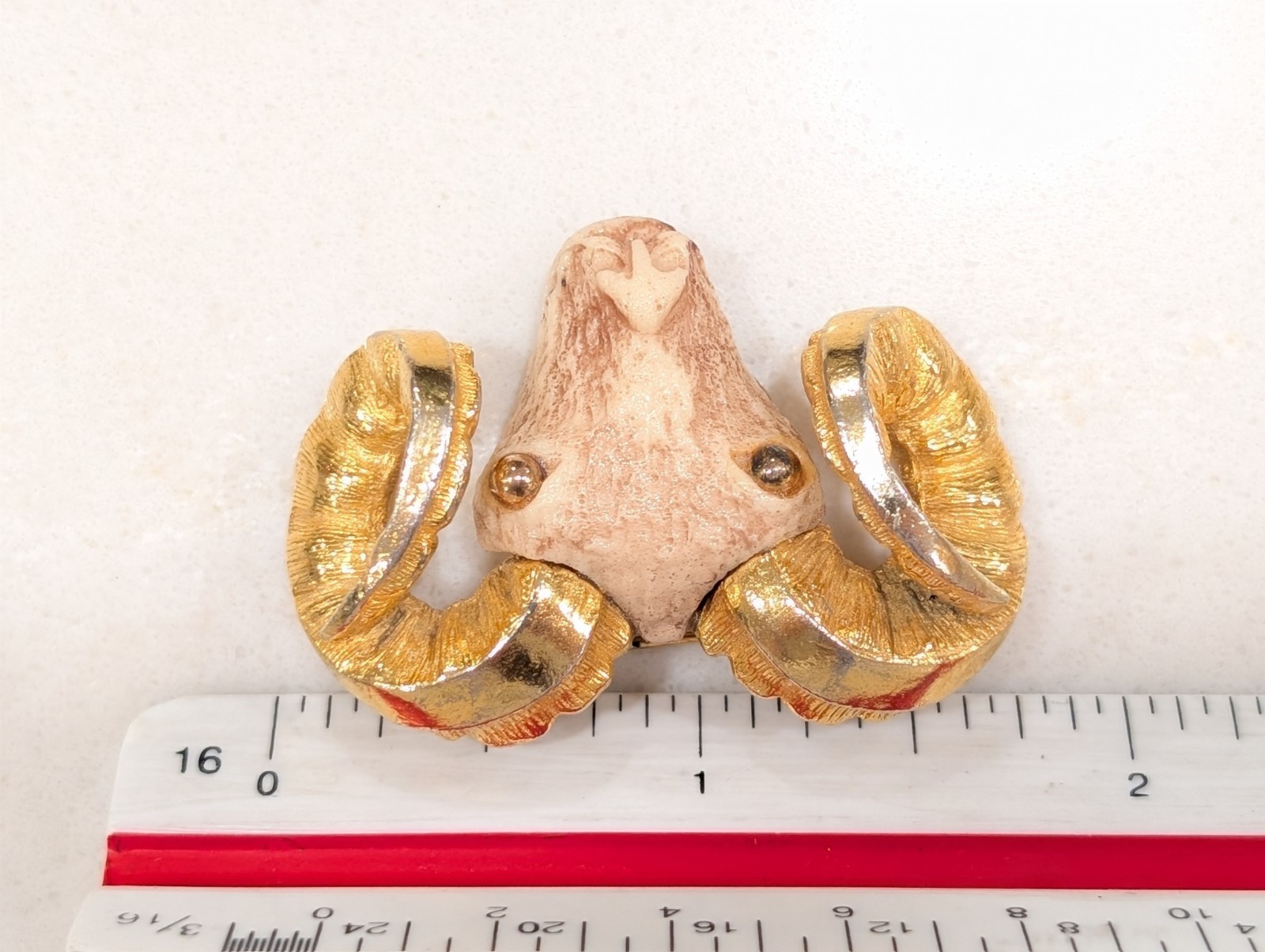 Vintage Signed Razza Zodiac Series Gold Tone Ram Head Aries Brooch Pin 2″