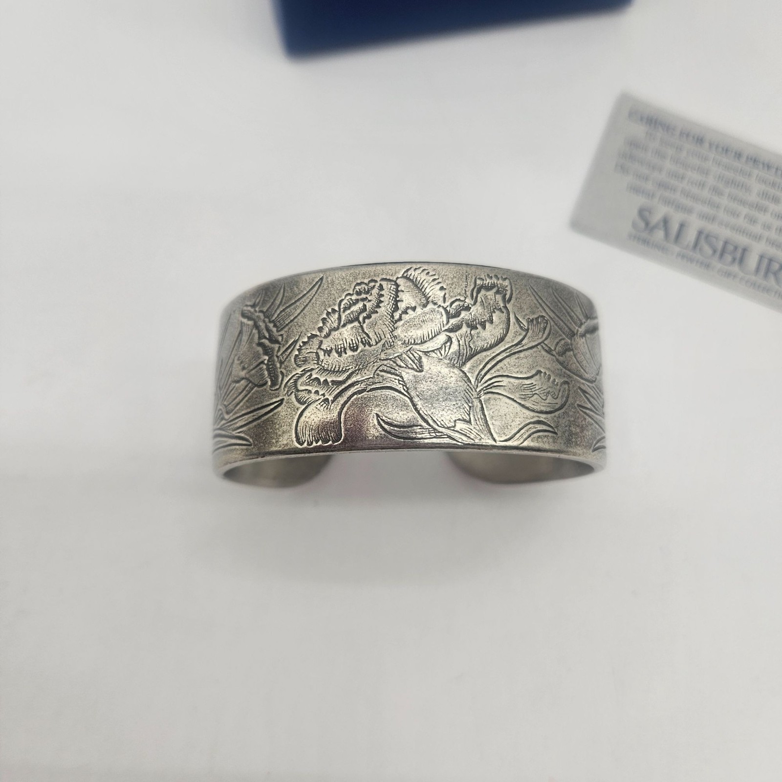 Salisbury Pewter Cuff Bracelet Birth Month Flower January Carnation Boxed