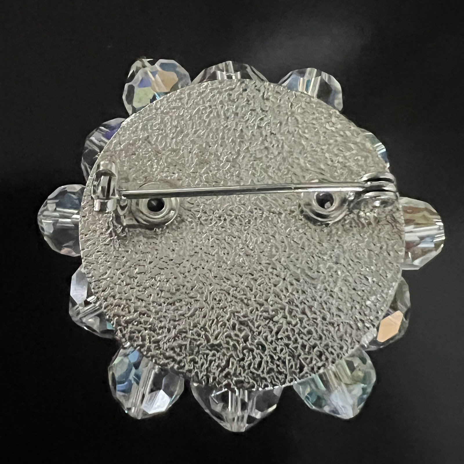 Vintage Clear Faceted Crystal Beaded Cluster Brooch Pin 1 3/4″ Retro
