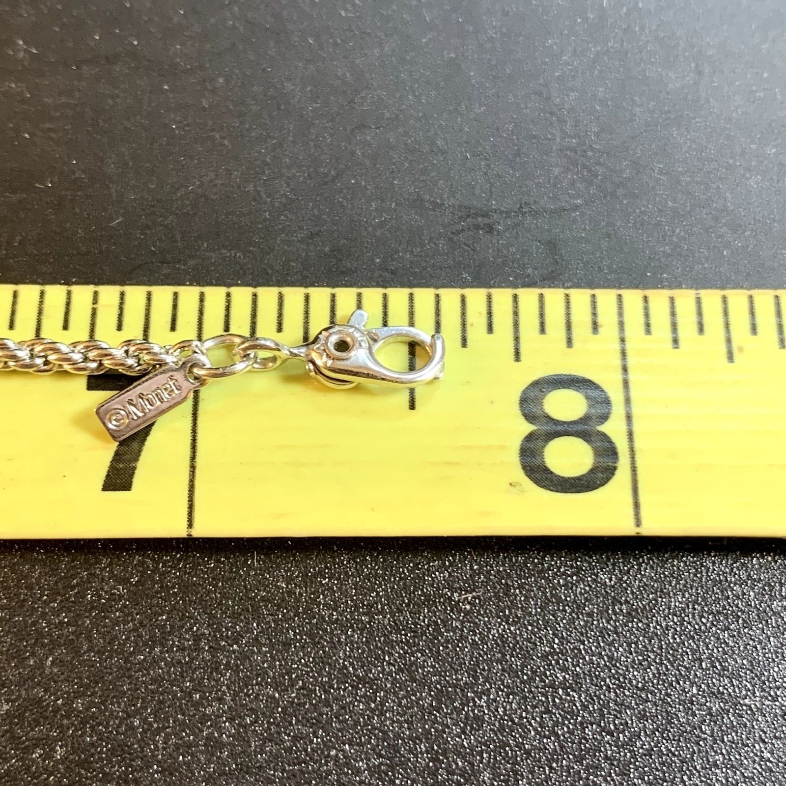 Monet Silver Tone Twist Rope Bracelet Sister Hook Clasp Size 7.5” Length
