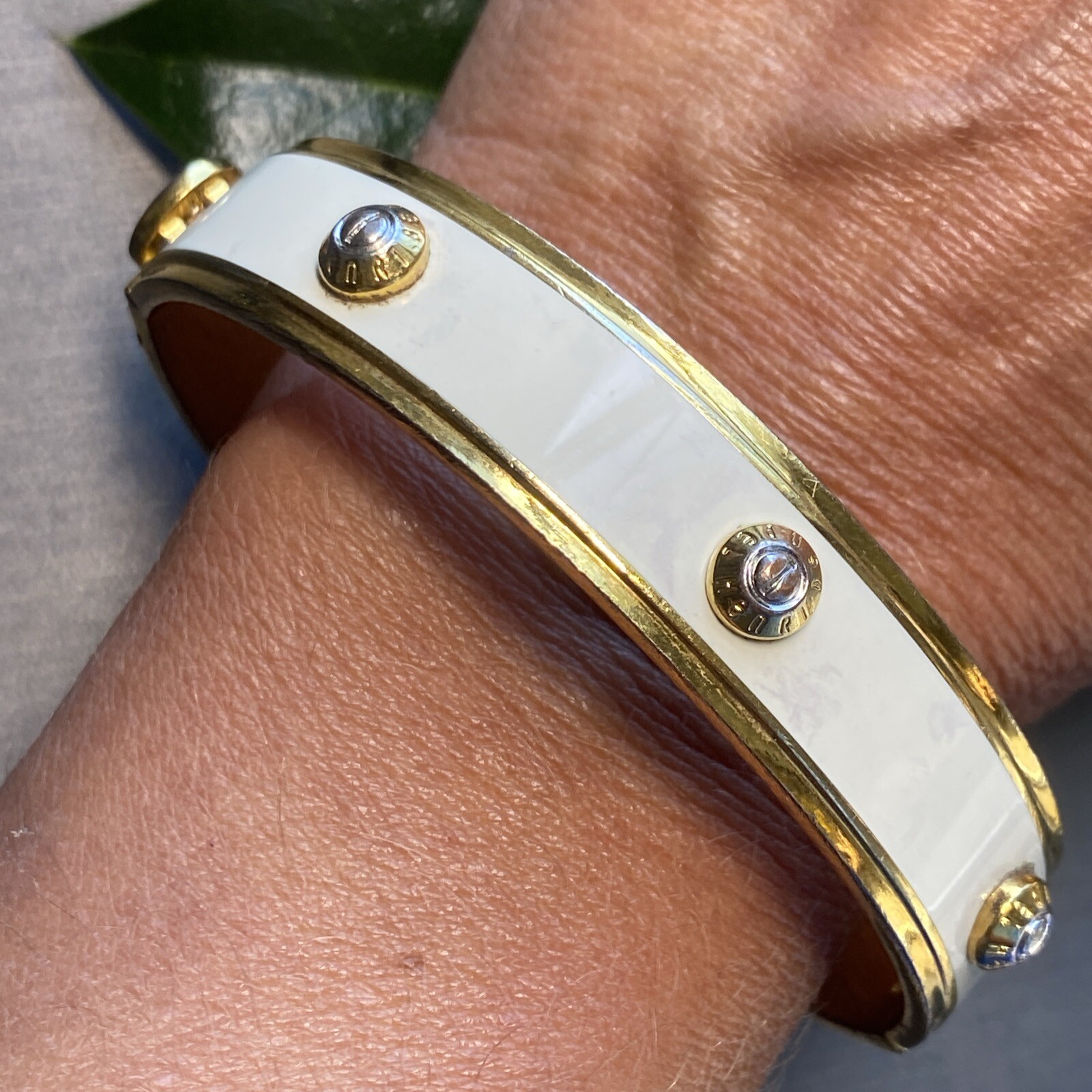 Vintage Henri Bendel Bangle Bracelet Estate Jewelry Pre-Owned Enamel Screw Logo
