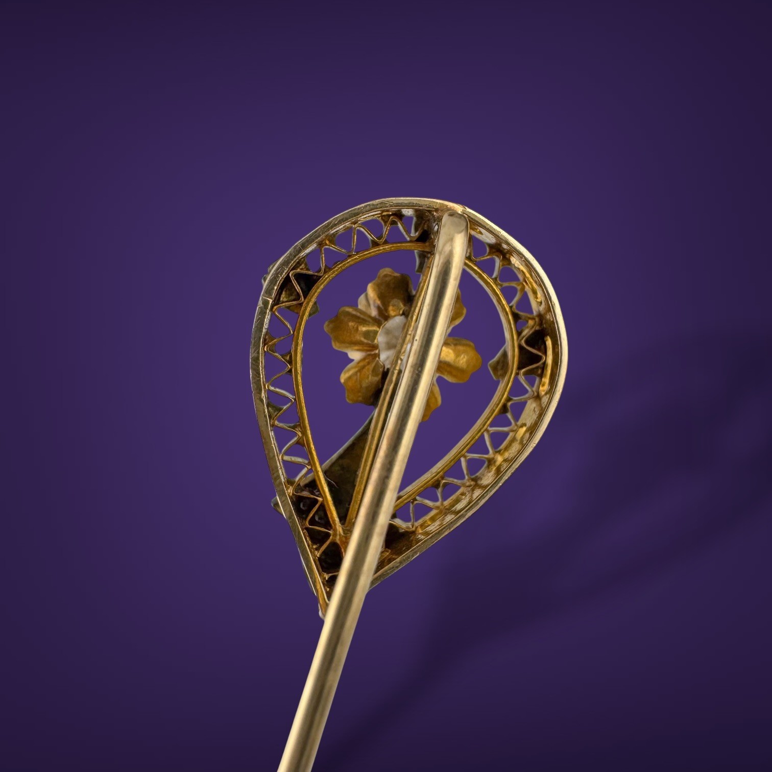 Antique 14K Gold Old European Cut Diamond Stick Pin