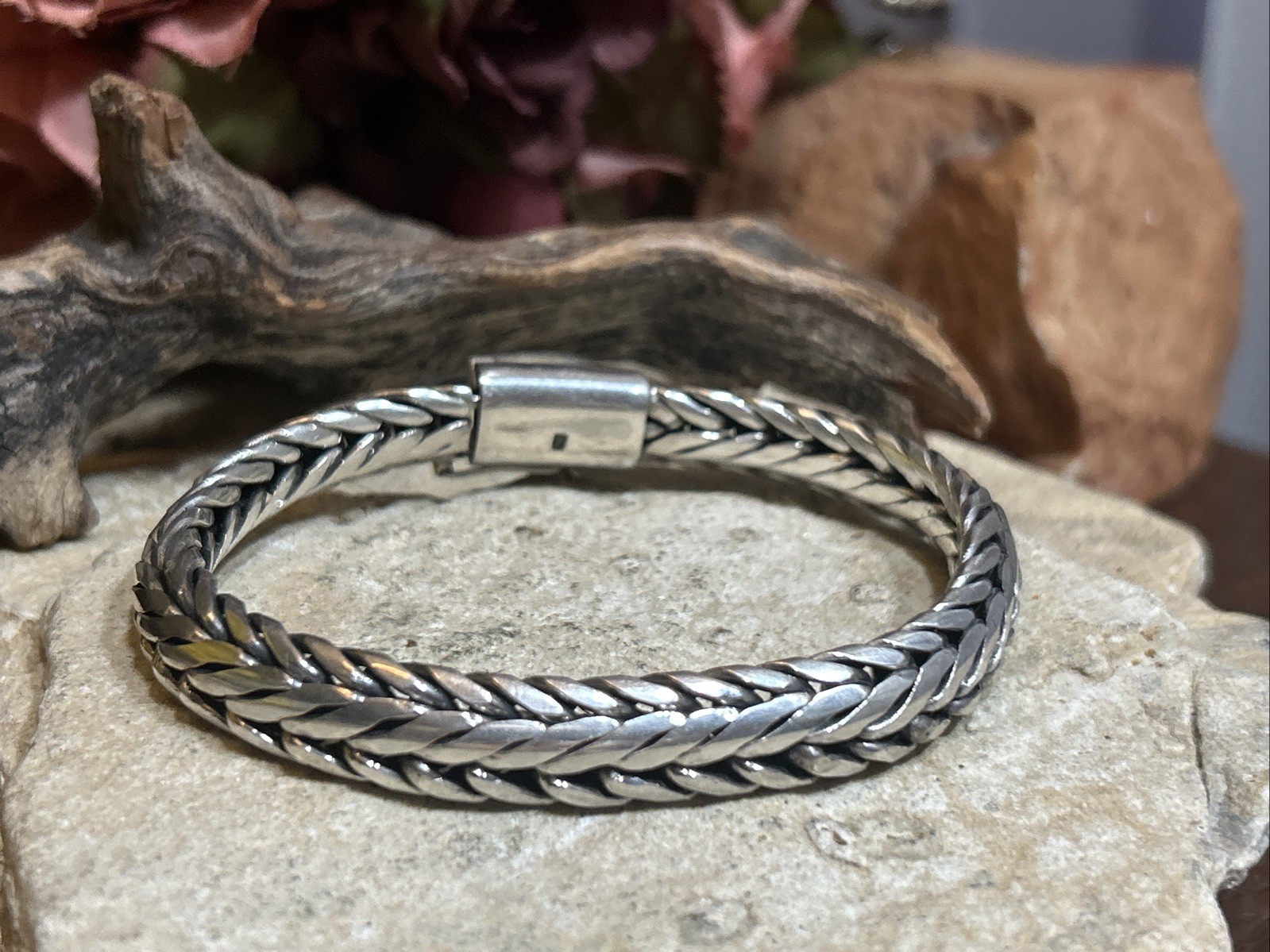 41. Vintage 925 Sterling Wheat Link Chain Bracelet 8″, but fit 7 1/8″ , 54.2g