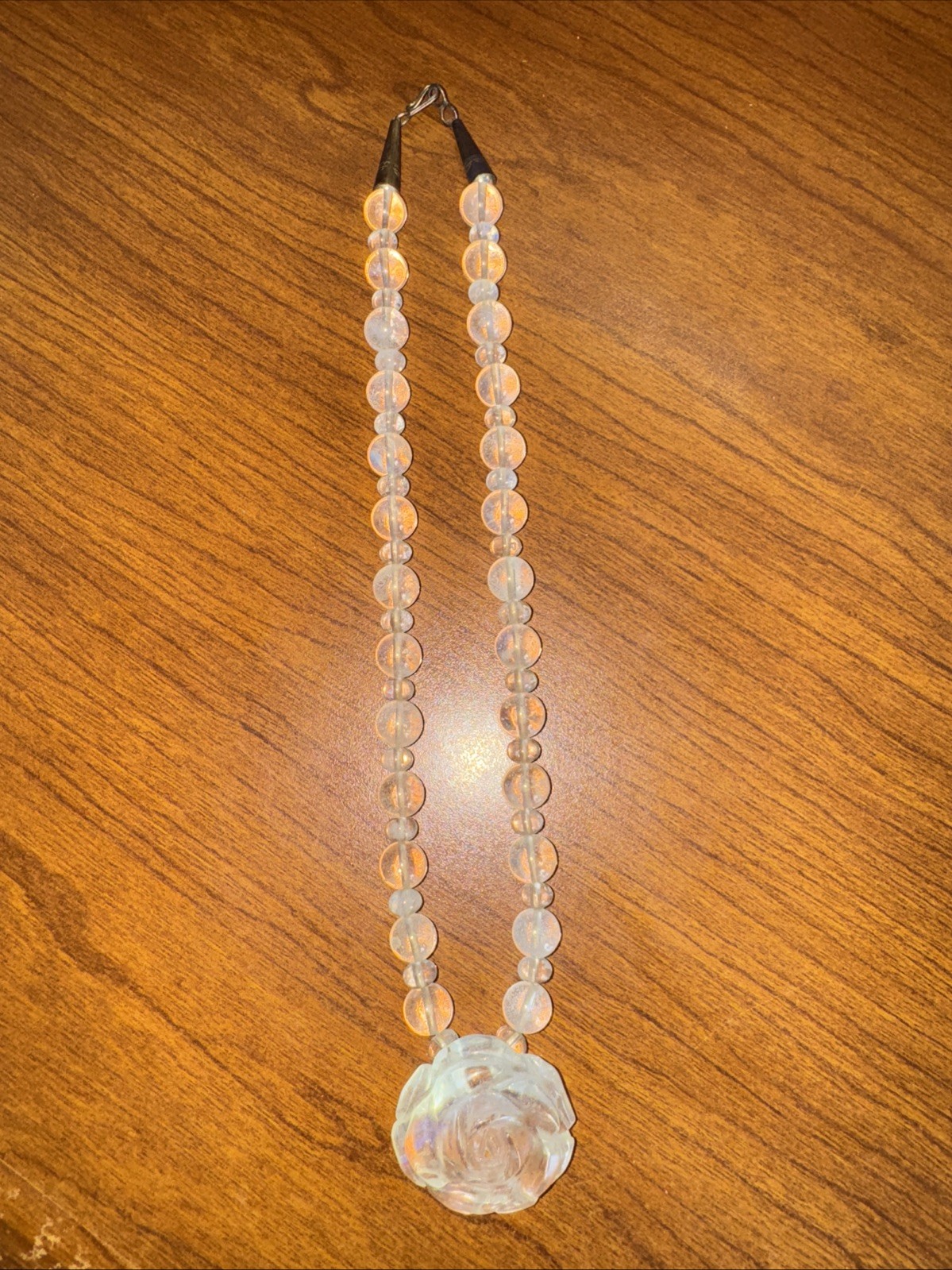 Sparkling Vintage Rock Crystal Glass Bead Necklace with Fish Hook Clasp