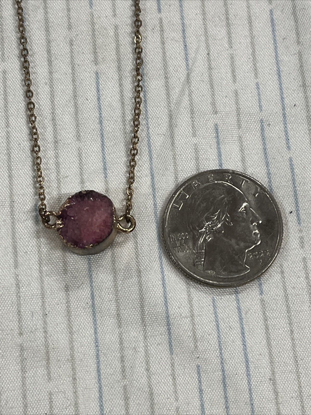 Vintage JM Amethyst Geode & Gold Tone Chain Necklace 22 Inch