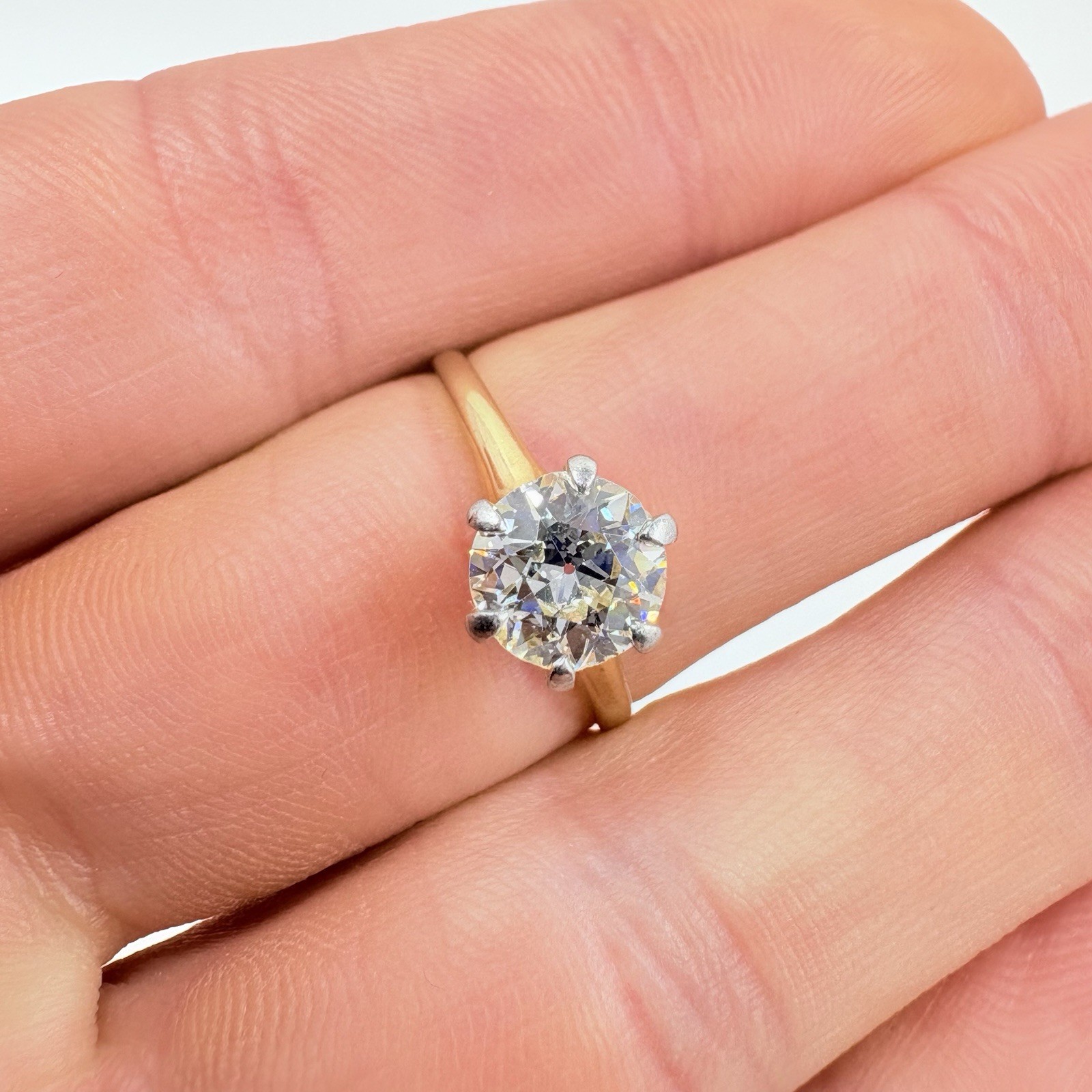 Vintage Old European Cut 14k Yellow Gold Diamond Solitaire Engagement Ring