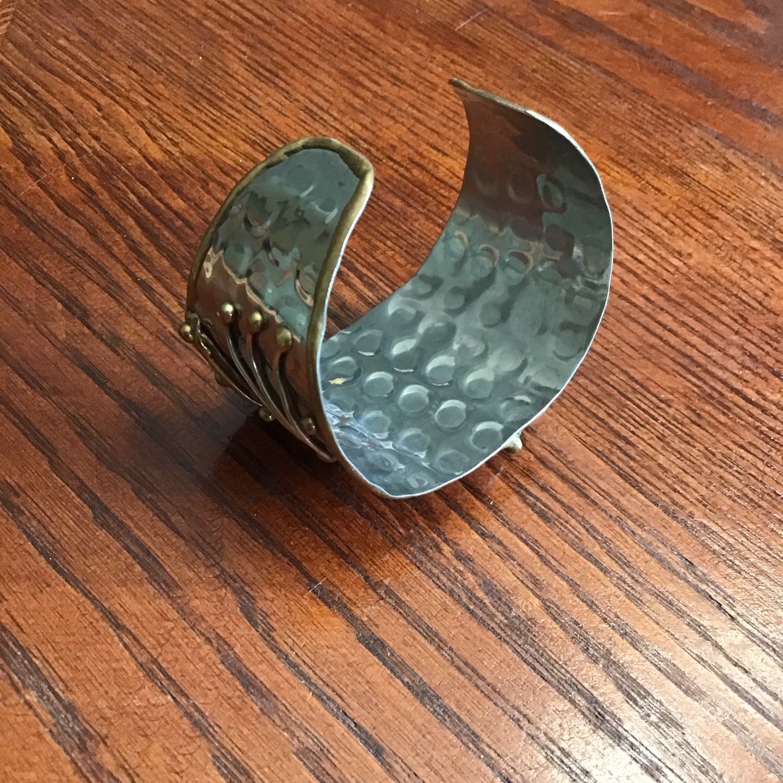 One Of A Kind Modernist Brutalist Mixed Metal W/Agate Cuff Bracelet