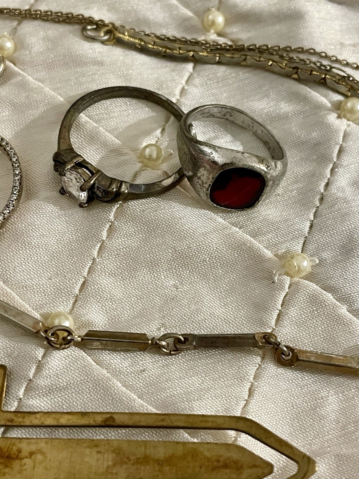 Vintage Costume Jewelry Lot Estate Chain Rings Tarnished As Is Untested Unmarked