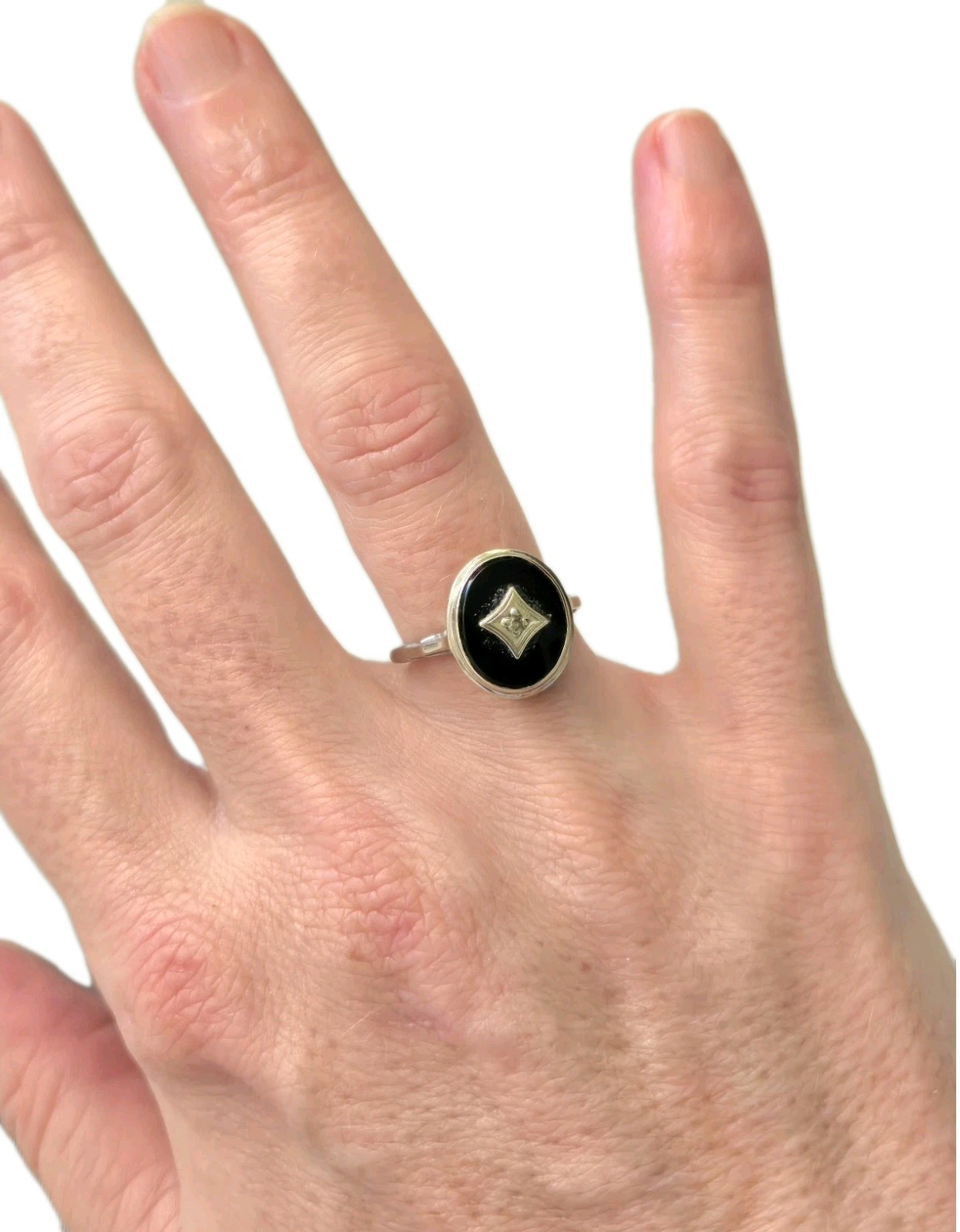Vintage BDA 10k White Onyx Diamond Ring Sz 5.75 – 2.11 Grams