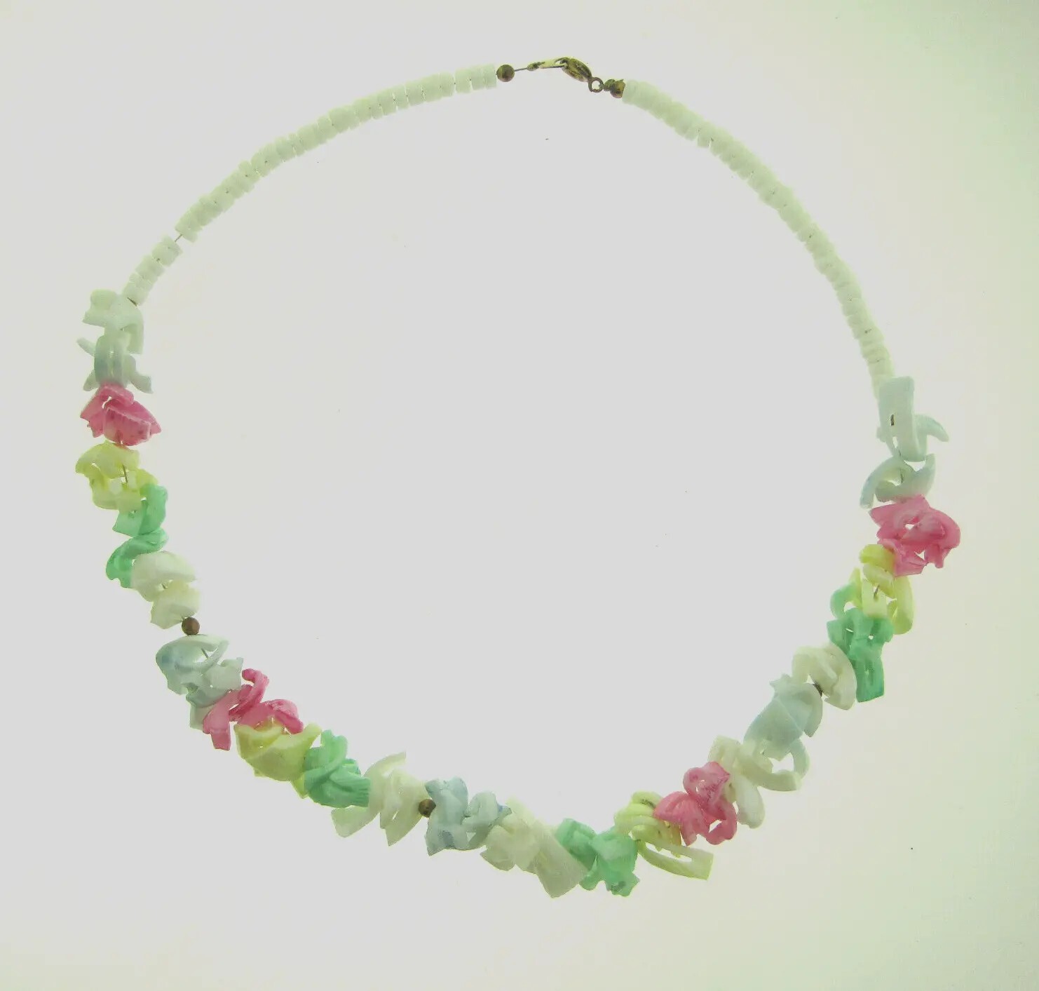 Puka Shell Necklace in Pink and Green 16.75 inch