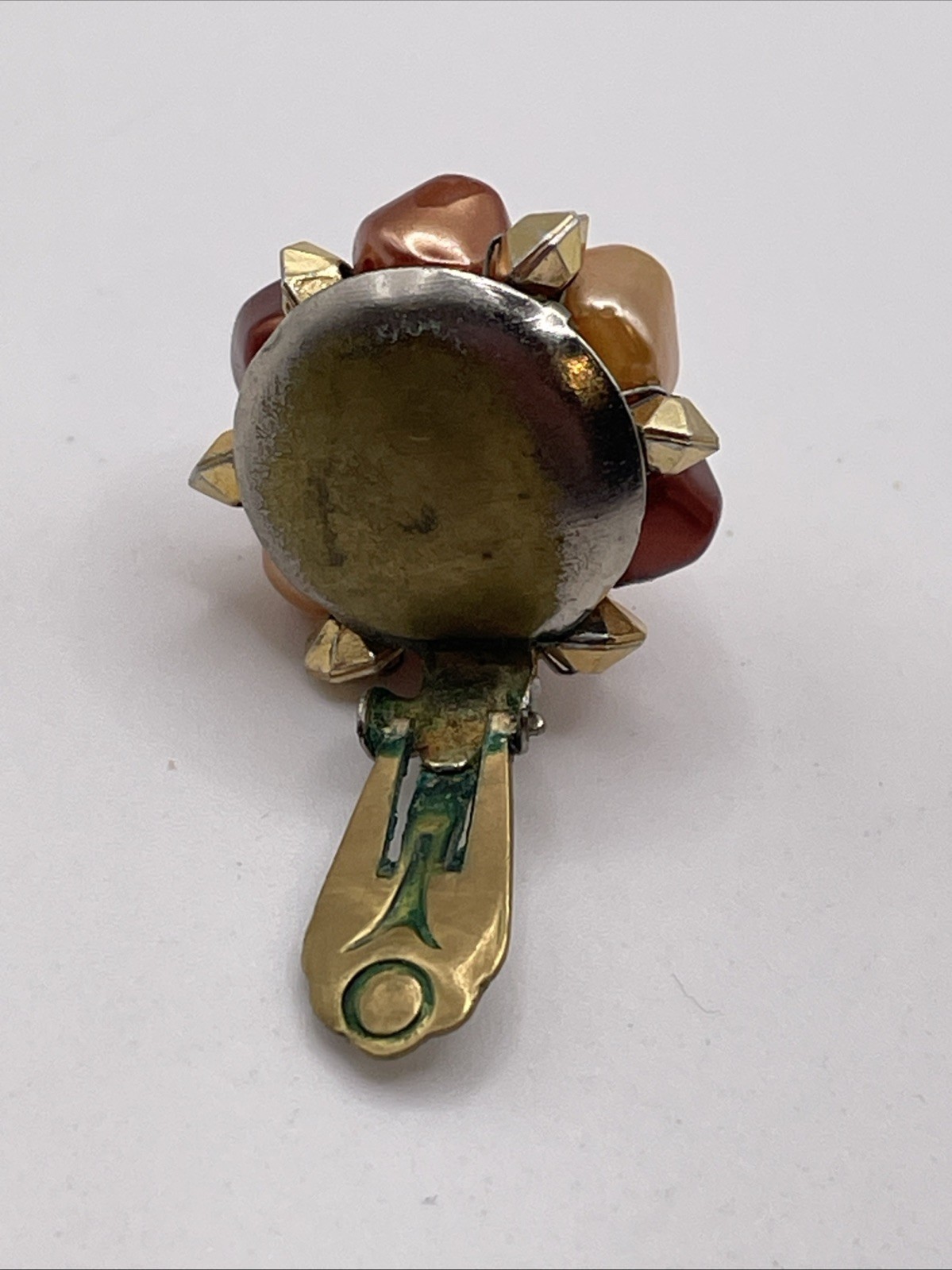 Earrings Vintage MCM Cluster Fall Colors Hong Kong Gold Tone Clip On Jewelry