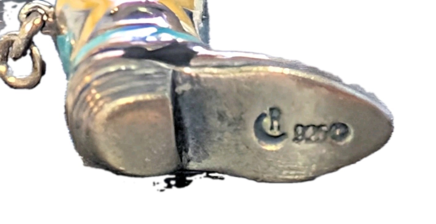 Silver & Enamel Carolyn Pollack Relios SouthWestern Cowboy Boot Charm 8 g