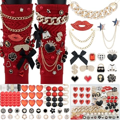 85 Pcs Junk Socks Charms Kit Charms for Socks, Brooches and Pins Black and Red