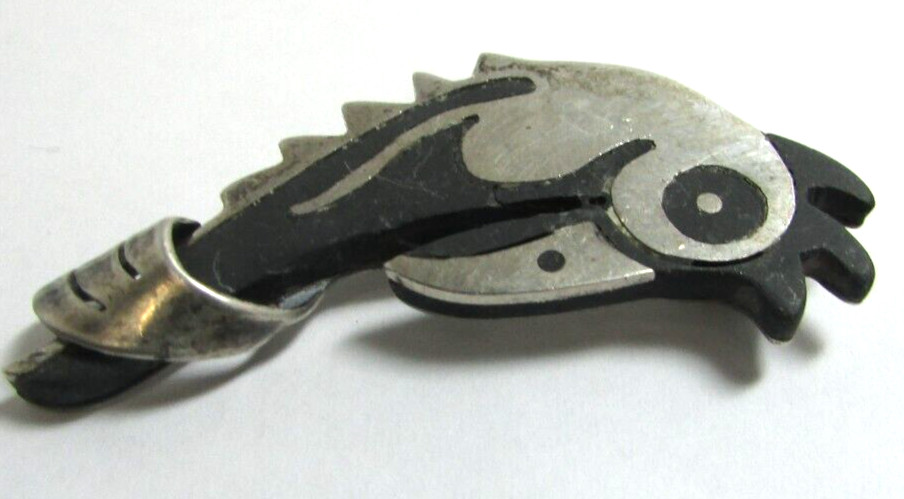 Vintage Los Castillo Onix Negro Sterling Silver Bird Pin Brooch Mexican
