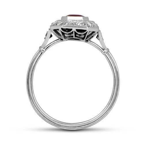 Vintage Art Deco Style Lab Created Red Ruby Engagement Wedding 925 Silver Ring