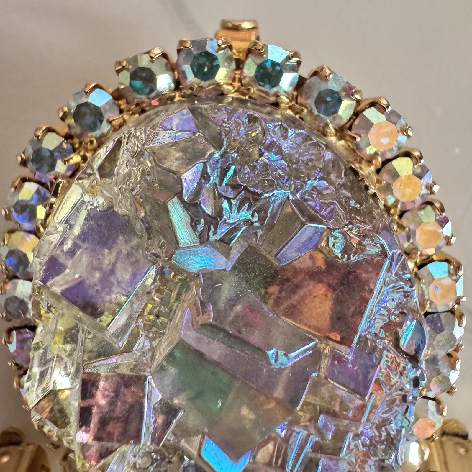 VTG Juliana Geode Brooch Iridescent AB Aurora Borealis Book Piece
