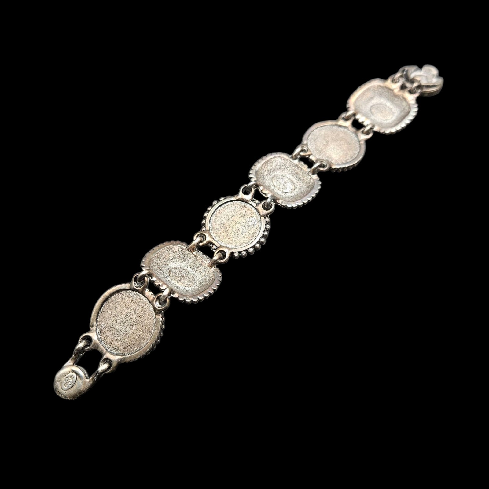 Vintage Silver Tone Bracelet With White Stones 7.5 Inches Magnetic Clip