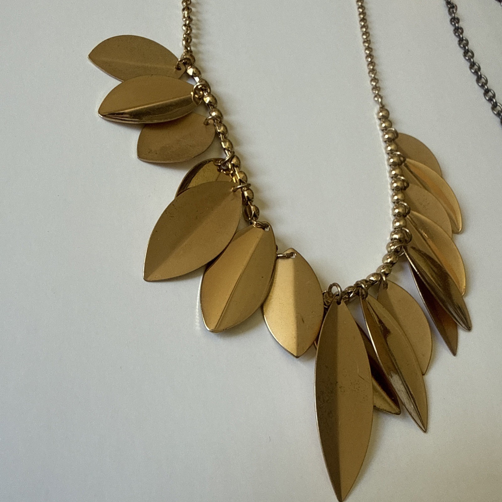 Lot Of 3 Vintage Sexy Nature Leaf Statement Metal Necklaces Gold Green & Black