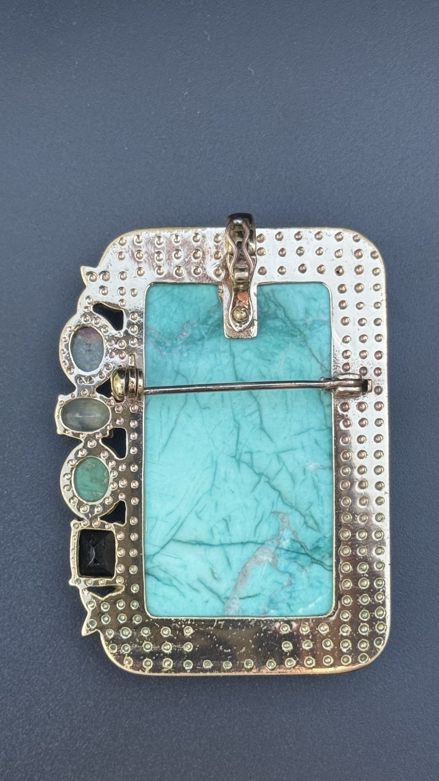Amy Kahn Russell AKR Bronze Turquoise Style Stone Convertible Brooch Pendant