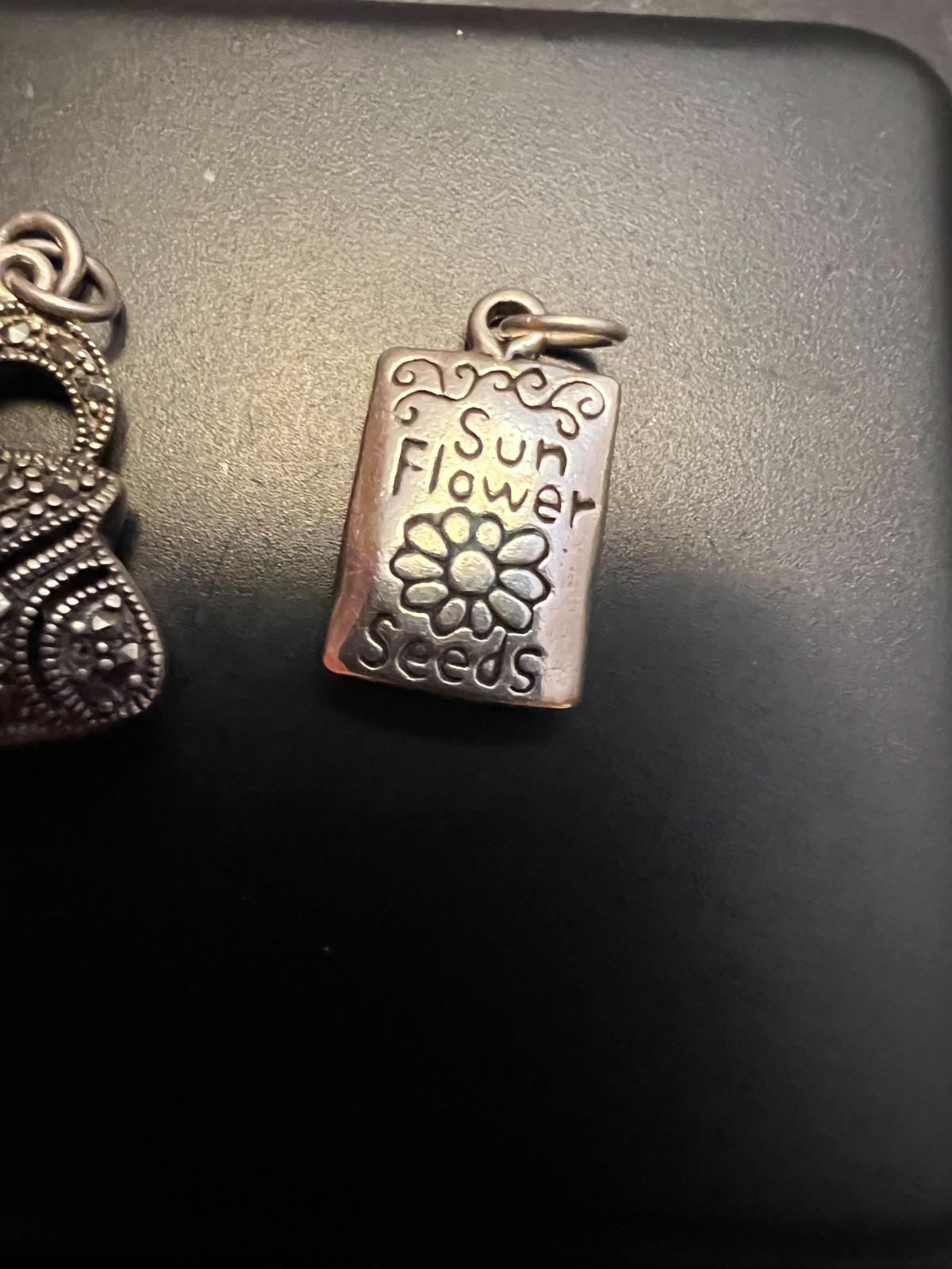 Sterling Silver Lot 2 Pendant Marcasite Purse and Seeds