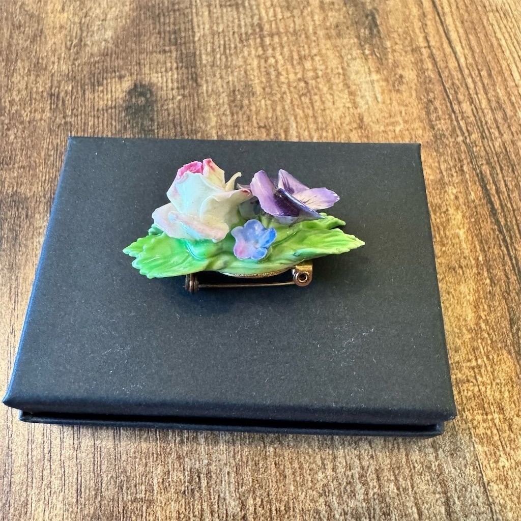 Vintage Floral Porcelain Brooch England Multicolor
