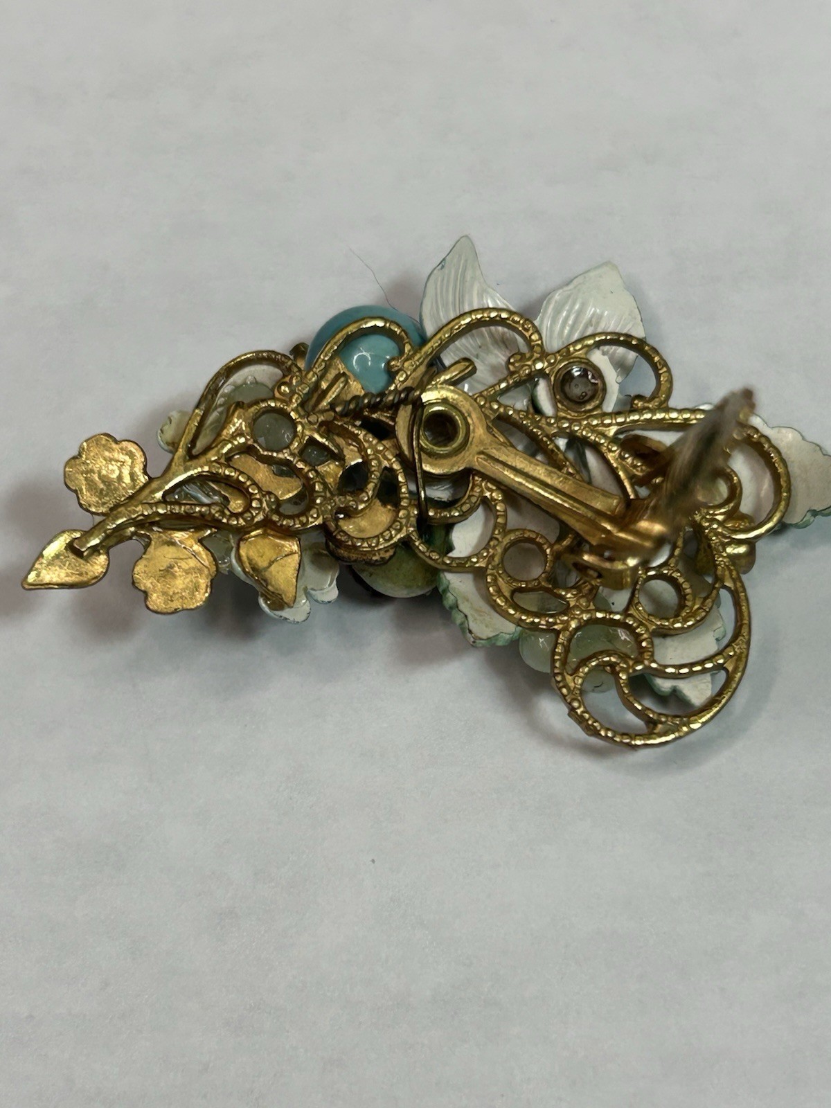Miriam Haskell Lever Back Clip Earrings Blue Enamel AB Stones & Sim Pearls RARE!