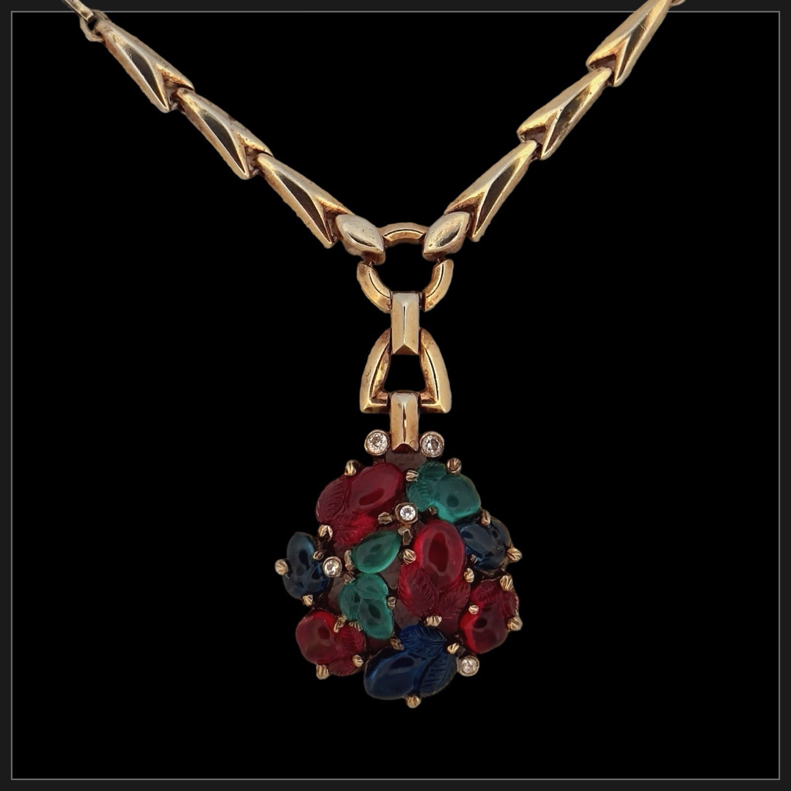 CROWN TRIFARI 🖤 Alfred Philippe 🖤 FRUIT SALAD Molded Glass Necklace STERLING