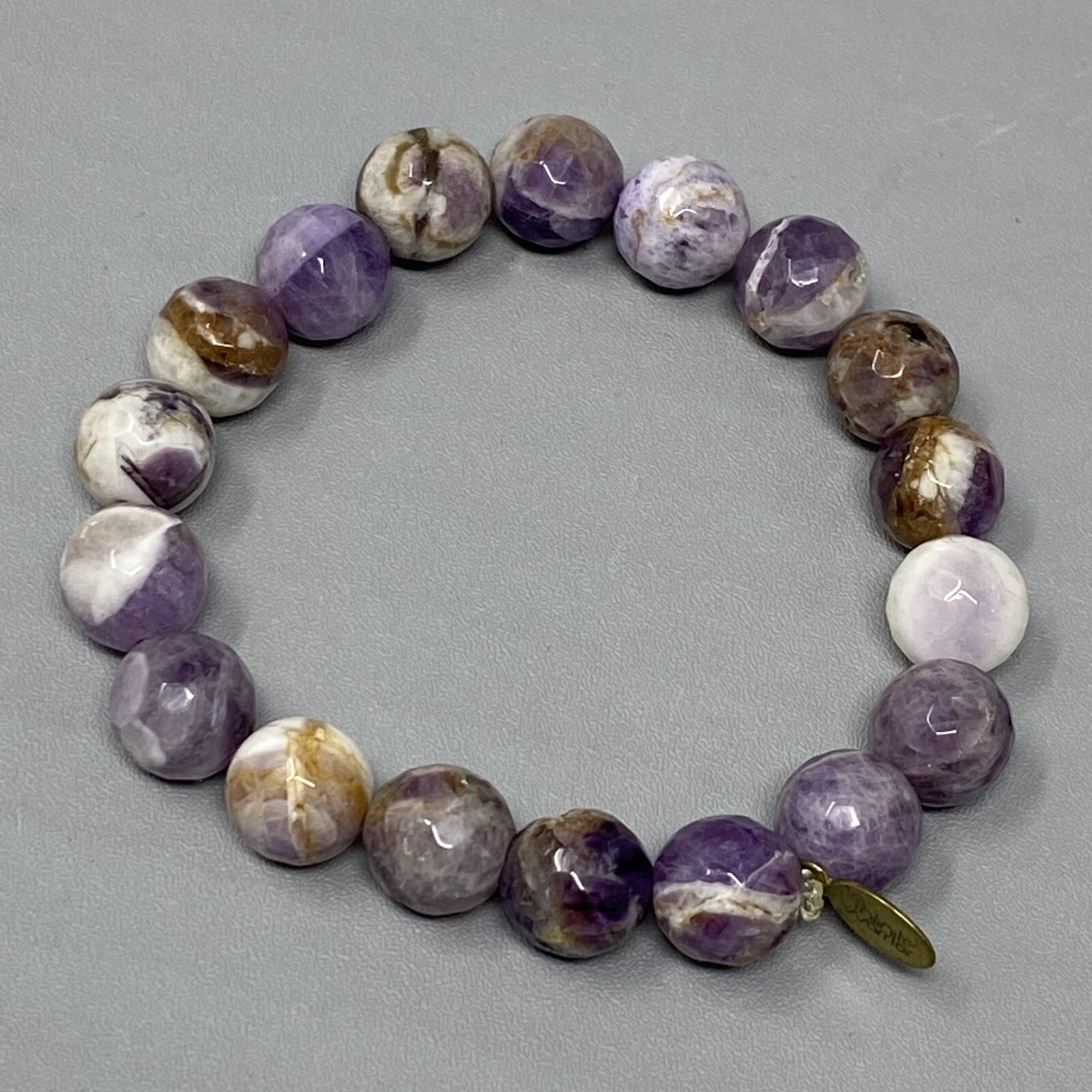 Designer Amethyst Bracelet Faceted Round Stone Beads Stretch Infinity Warrior 6″