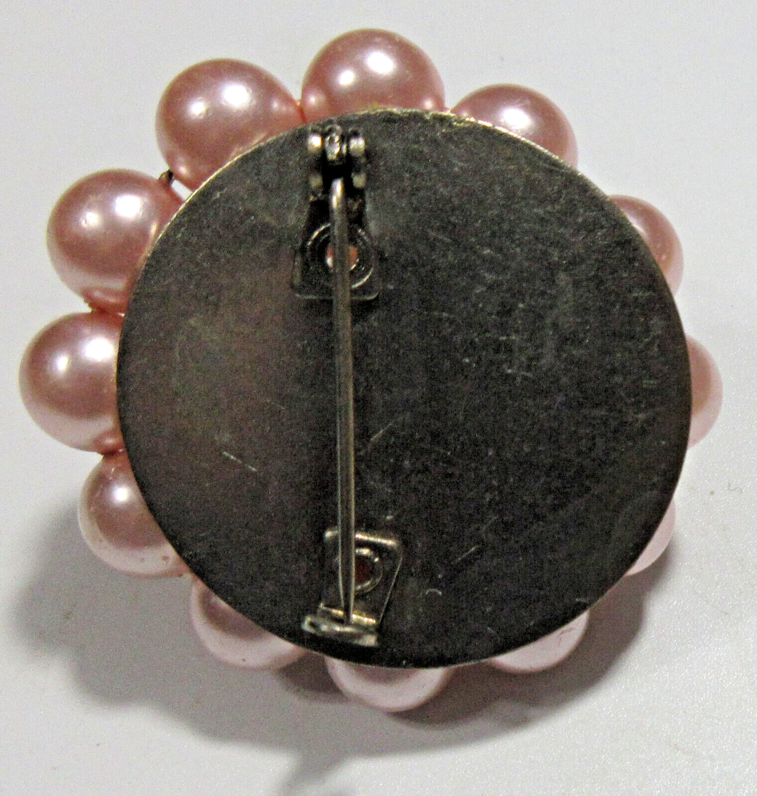 VTG LAYERED 3D pink faux pearl beads GEOMETRIC flower Brooch pin METAL BACK